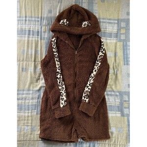 Leopard Girl One Piece Pajamas Onzie Suit Hoodie Size M Christmas Costume